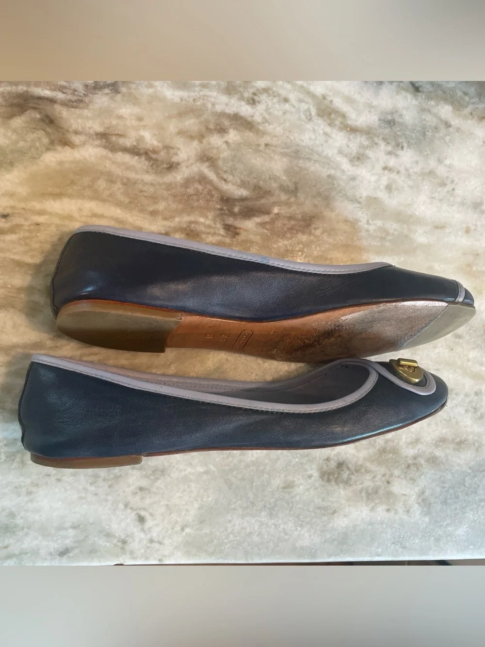 Coach Vintage Vegan Leather Navy Chambray Ballet Flats Size 8.5